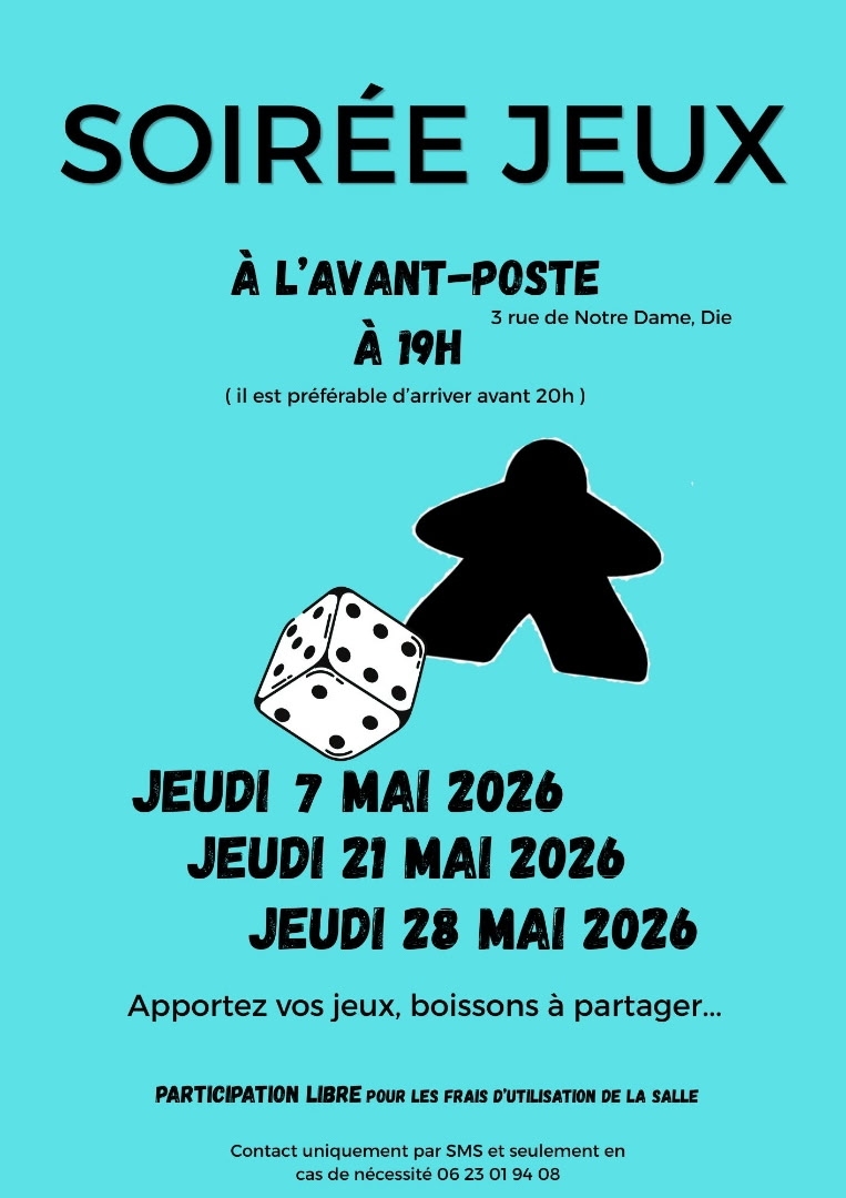 Soir&eacute;es jeux 7, 21 et 28 mai